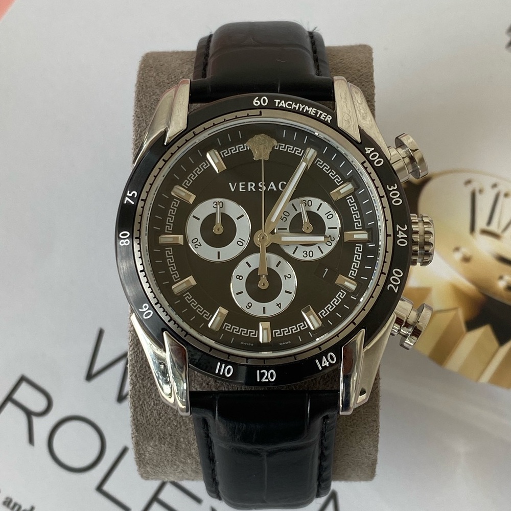 Versace chronograph black leather men’s watch